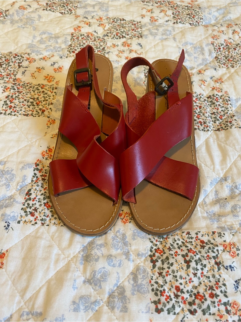 Women's Red Leather Slingback Sandals